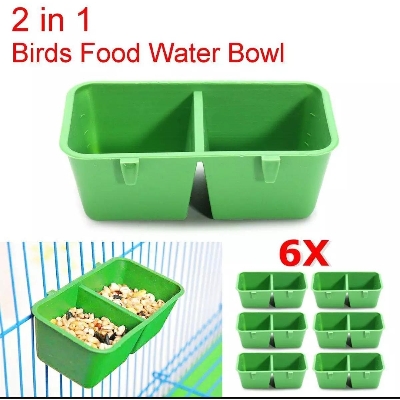 Picture of 6pcs 2 in 1 Parrot Food Water Bowl Dual Feeding Cup Plastic Bird Pigeons Cage Water Food Feeder Bird Parrot Pet Aviary Water Bowl