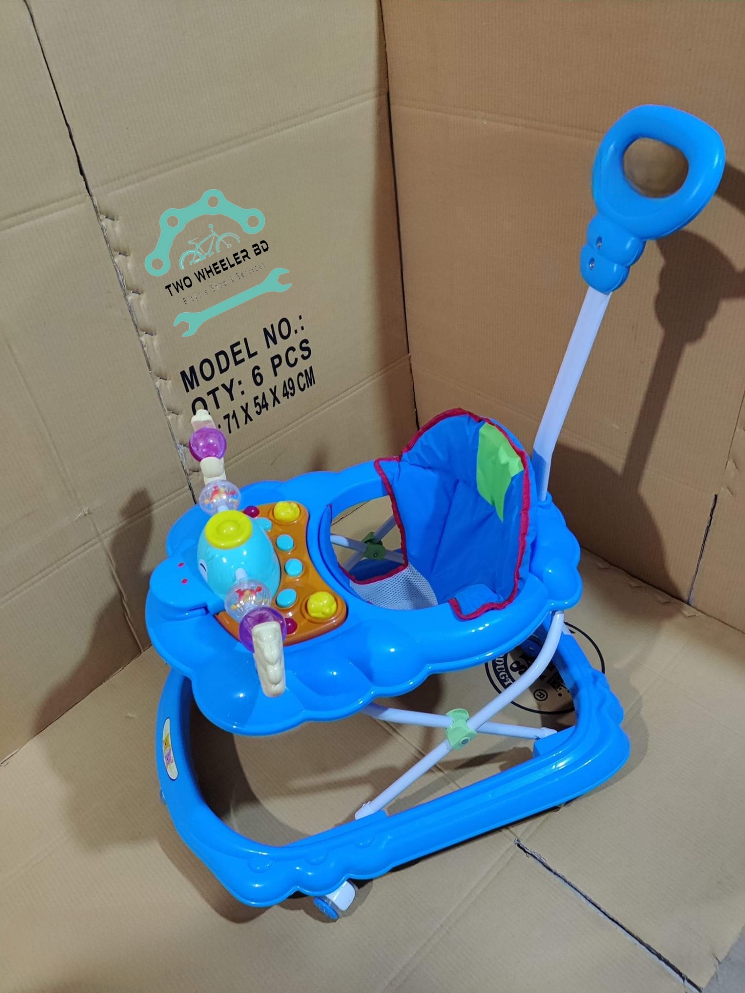 Picture of Mee Mee 360° Baby Activity Walker | 3 Level Adjustable Height, Foot Mat, Musical Detachable Toy Bar | Parental Push Handle, Anti-Rollover Folding Walker for Boys, Girls, Kids | 6-18 Months 15kg (Blue) Cash On Delivery Available