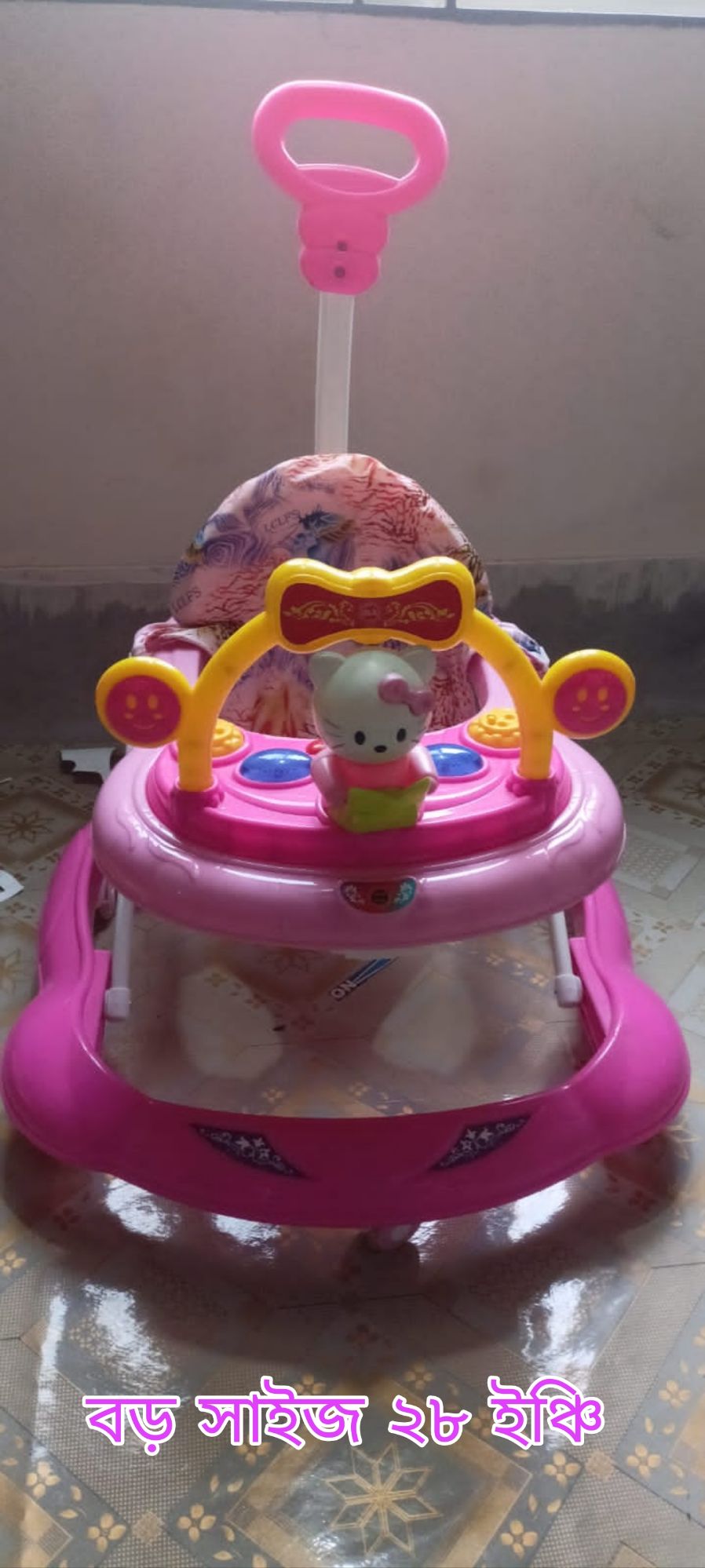 Picture of Mee Mee 360° Big Size Baby Activity Walker | 3 Level Adjustable Height, Foot Mat, Musical Detachable Toy Bar | Parental Push Handle, Anti-Rollover Folding Walker for Boys, Girls, Kids | 9-25 Months 25kg (Blue) Cash On Delivery Available