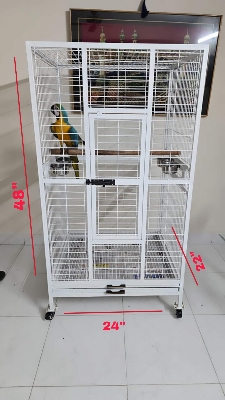 Picture of Large Family Bird Temp Cage With 4 Wheels , Luxury Pet Parrot Cage Ornamental Cage Metal Cage Transparent Glass Cage Door Feeding Cage Birds/Cages