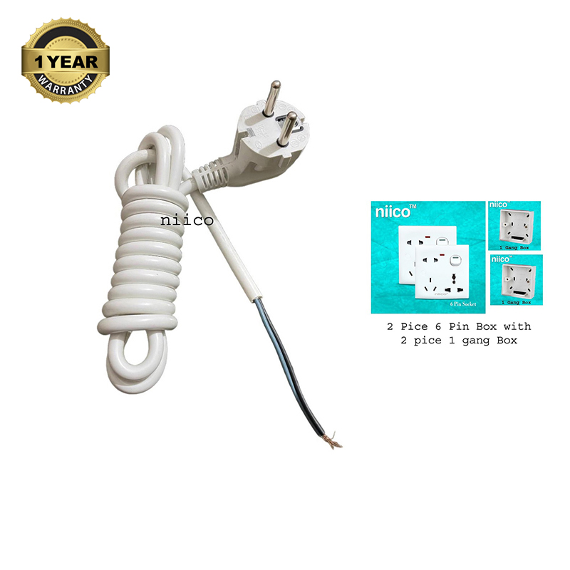Picture of Niico 3 miter 2 core cable + 2 piece 6 pin extension socket and 2 Gang MK Type   Box  - 10 fit Double Socket  Multiplug Making  Accessories