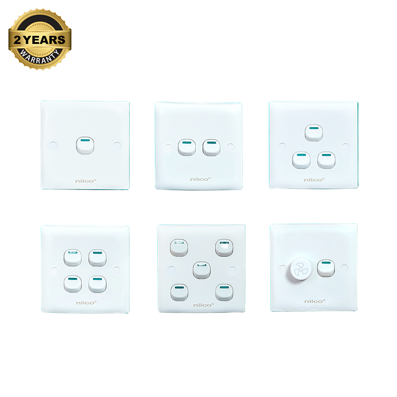 Picture of Niico Classic Gang Series 6 pieces-1Gang + 2 Gang + 3 Gang + 4 Gang + 5 Gang + Fan Regulato  Wall Switch Socket