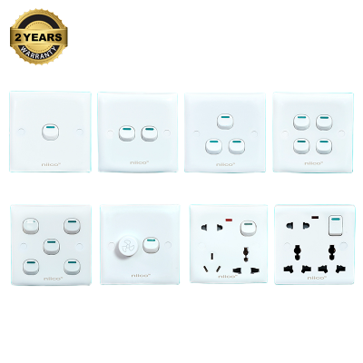 Picture of Niico Classic Gang Series 8 pieces-1gang + 2 Gang + 3 Gang + 4 Gang + 5 Gang + Fan Regulator+ 6 pin + 8 Pin Wall Switch Socket