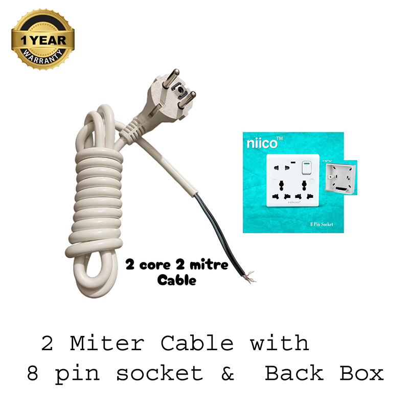 Picture of Niico 2 miter 2 core cable + 16 ampere  8  pin extension socket and 1 Gang MK  Box  - 7  fit Sigle Multiplug Making  Accessories