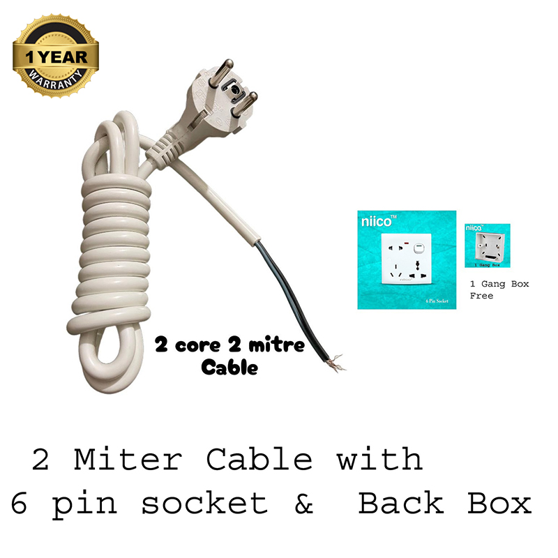 Picture of Niico 2 miter 2 core cable + 6 pin extension socket and 1 Gang MK  Box  - 7 fit Sigle Multiplug Making  Accessories