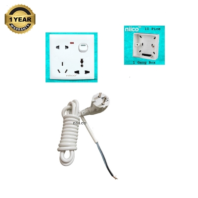 Picture of Niico 3 miter 2 core cable + 6 pin extension socket and 1 Gang MK  Box  - 10 fit Sigle Multiplug Making  Accessories