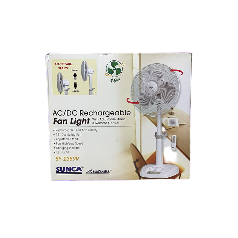 Picture of Ultimate Rechargeable AC/DC Fan Sunca Double Battery  Multi-Function 16" Oscillating  Fan  Adjustable Stand Model Sunca=SF-2389R With Remote ( 1 Year Warranty)-20 Year Life Time