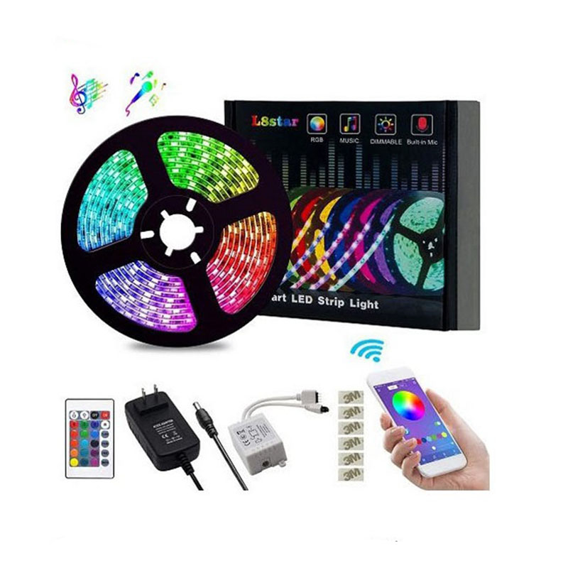 Picture of 16 Color Led Strip Light 12V Dc with Remote RGB Color Fairy Lights for Ceiling Decoration Lamp Tv/Pc Back Light Multi-Color - RGB Led Strip Light - RGB light- SMD  5050-5 Miter (16 Feet)-Bundle Offer
