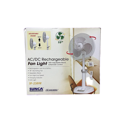 Picture of Ultimate Rechargeable AC/DC Fan Sunca Double Battery  Multi-Function 16" Oscillating  Fan  Adjustable Stand Model Sunca=SF-2389R With Remote ( 1 Year Warranty)-20 Year Life Time