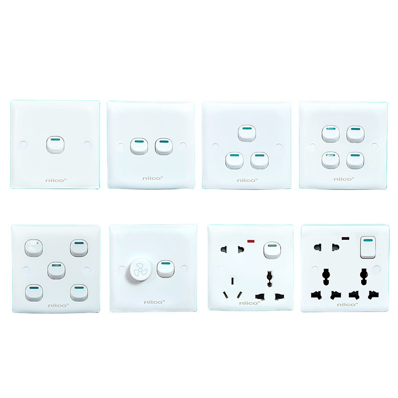 Picture of Niico Classic Gang Series 8 Pices-1gang + 2 Gang + 3 Gang + 4 Gang + 5 Gang + Fan Regulator+ 6 pin + 8 Pin Wall Switch Socket - 2 Year Warranty