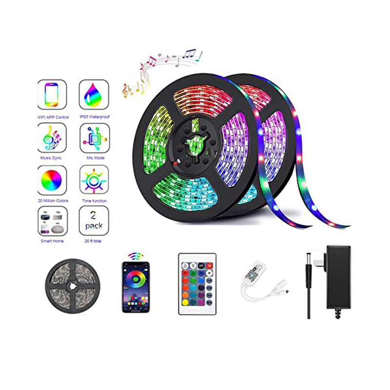 Picture of 12V Dc Led Strip Light with Remote (5 Meters) RGB Color Fairy Lights for Ceiling Decoration Lamp Tv/Pc Back Light Multi-Color - RGB Led Strip Light - RGB light- SMD 2835 & 5050-5 Miter(16 Feet)-Bundle Offer