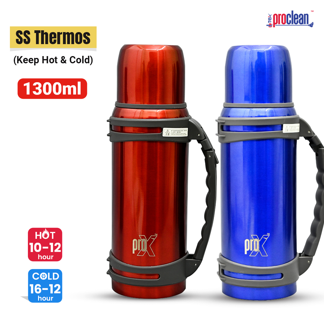 Picture of ProX Flask WB-2296 for Hot Drink Large 1300ml Thermal Flask Vacuum Insulated, Thermal Flask Keeps (Hot:10-12+h) | (Cold:16-18+h), StainlessSteel Flasks for Hot and Cold Drinks, BPA-Free, 100% Leak-proof. Bottle Large Capacity with Strap for Outdoor Travel