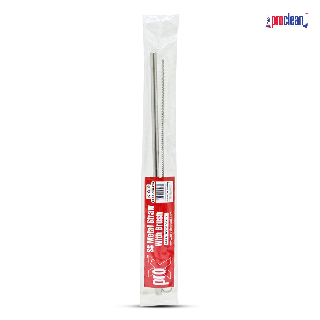 Picture of ProX Reusable Metal Drinking Straw_WB-2135. Stainless Steel Eco Friendly 1pcs Long Straw with Cleaning Brush for Everyday Use Drinks, Cocktail, Cold Coffee, Juice and Other Liquid foods.