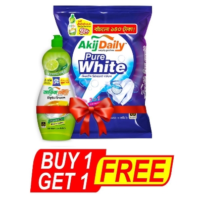 Picture of Akij Daily Pure White Detergent Powder - 2 kg With Dishwash 500 ml FREE