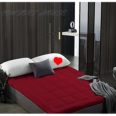 Picture of Comfort House Maroon color Cooling Mattress Topper Full for Back Pain Extra Thick Mattress Pad (7 FeetX4 Feet)