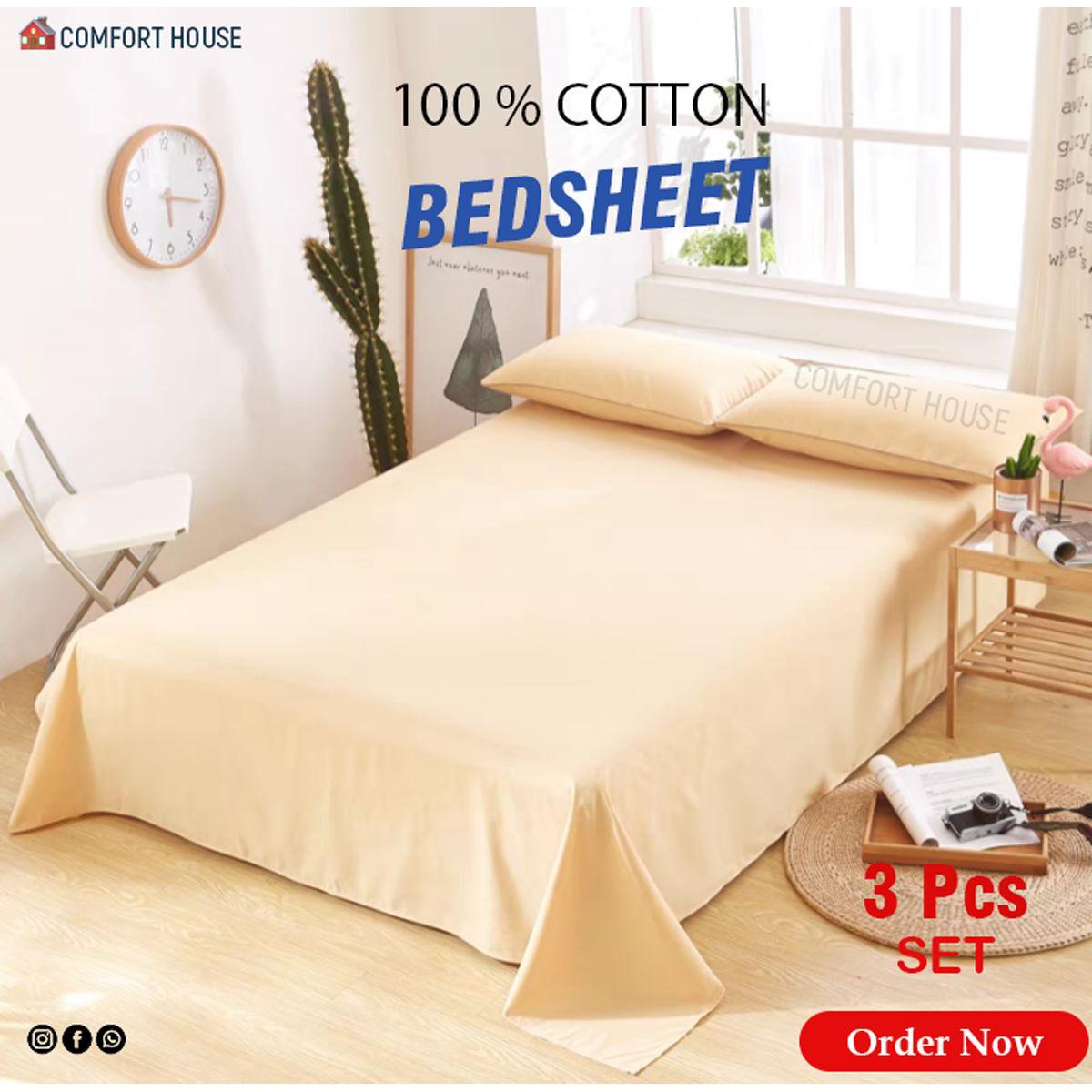 Picture of Solid Colour King Size Bed Sheet With 2 Pcs Pillow Cover - Bed Sheet