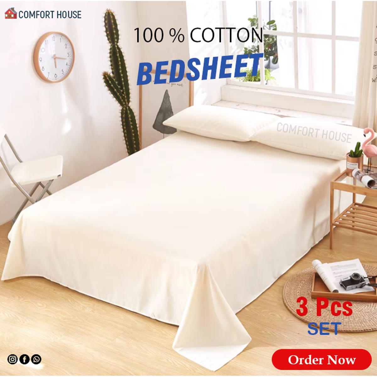 Picture of Solid Colour King size bed sheet with 2 Pcs Pillow Cover - Bed Sheet