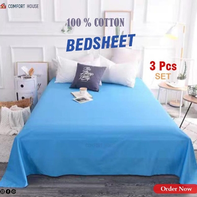 Picture of Sky Blue Colour King Size Bed Sheet With Pillow Cover - Bed Sheet