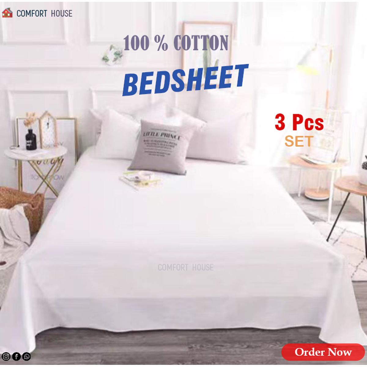 Picture of White Colour King Size Bed Sheet Set - Bed Sheet
