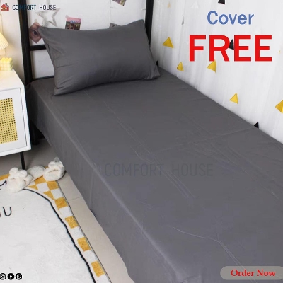 Picture of Single Size Gray Colour Bed Sheet With one Matching Pillow Covers - Flat Sheet - Hand Washable and Easy Maintainance