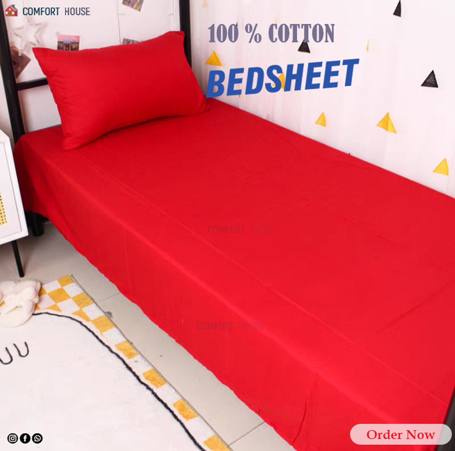 Picture of Cotton Bed Sheet (5x6.66Feet) With Matching Pillow Covers - Flat Sheet - Hand Washable