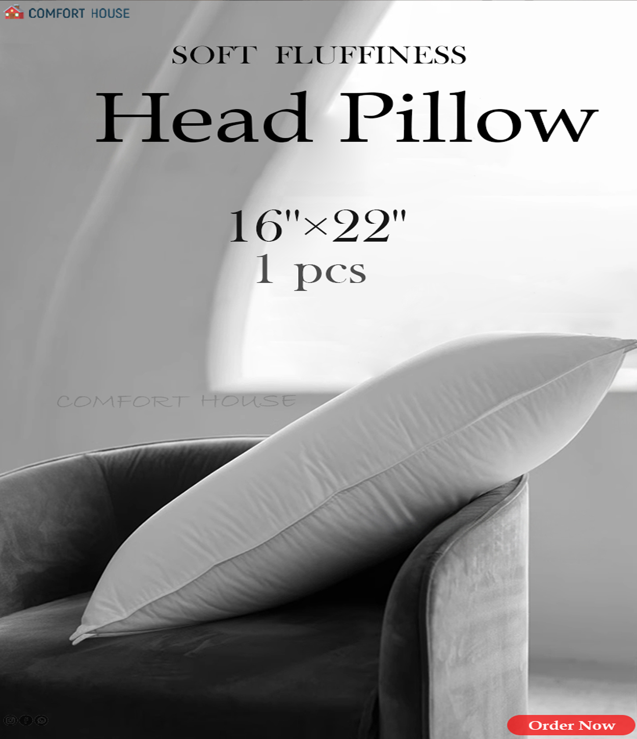 Picture of Tissue Fabric poly filler Head Pillow 16″x 22″ for one Person