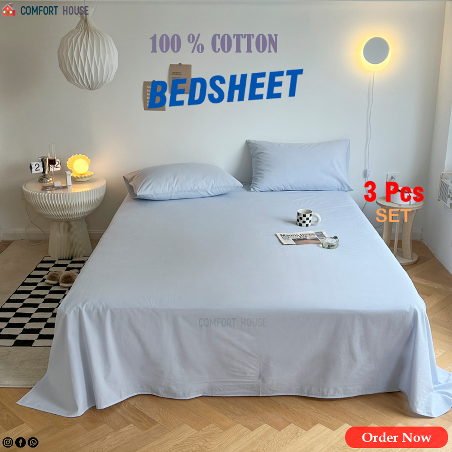 Picture of Comfort House – Soft & Elegant Solid Cotton Bedsheet with Two Pillow Covers