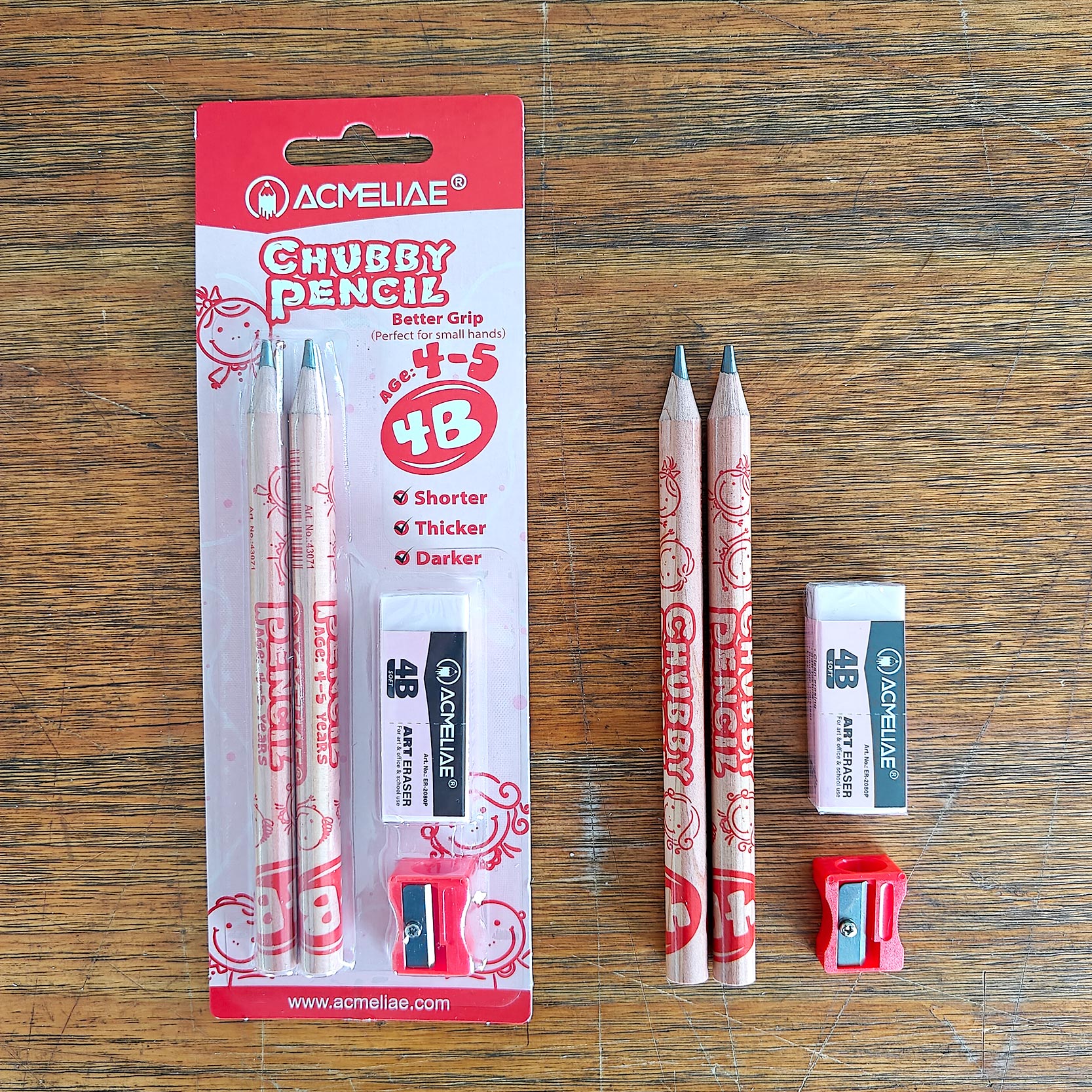 Picture of 43071 - 4B Acmeliae Chubby Pencil (Age 4-5) (3 pcs Set) with 4B Art Eraser & Sharpner