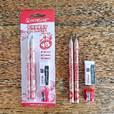 Picture of 43071 - 4B Acmeliae Chubby Pencil (Age 4-5) (3 pcs Set) with 4B Art Eraser & Sharpner