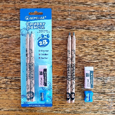 Picture of 43070 - 2B Acmeliae Chubby Pencil (Age 5-6) (3 pcs Set) with 4B Art Eraser & Sharpner