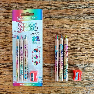 Picture of Acmeliae Chubby Rainbow Color Pencil (3 pcs Set) with Sharpener - (43069)