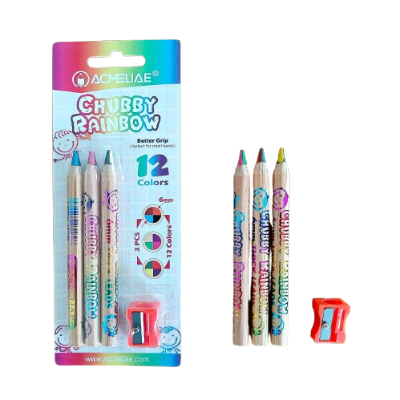 Picture of Acmeliae Chubby Rainbow Color Pencil (3 pcs Set) with Sharpener - (43069)