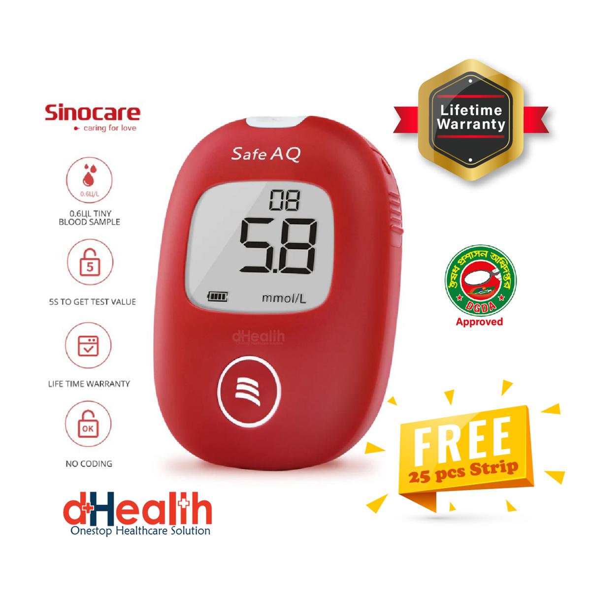 Picture of Sinocare Glucometer / Blood Glucose Sugar Test Meter with Free 25 pcs Lancets and 25 pcs Strip