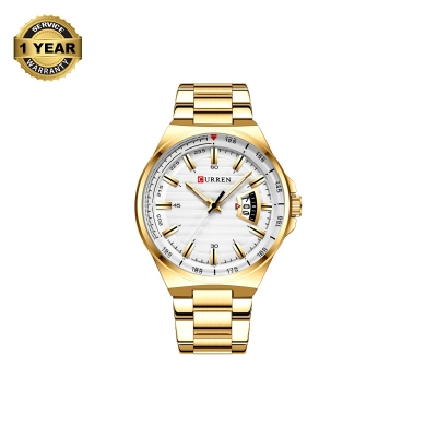 Picture of CURREN 8375 Golden Stainless Steel Analog Watch For Men - White & Golden