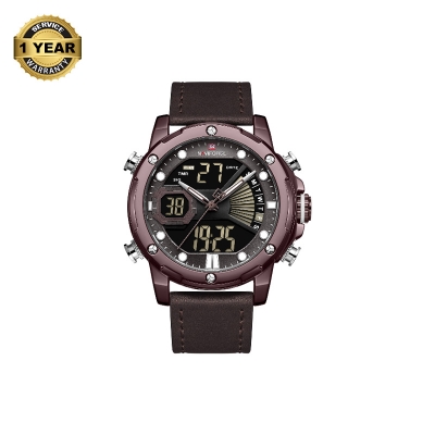 Picture of NAVIFORCE NF9172 Chocolate PU Leather Dual Time Wrist Watch For Men - Bronze and Chocolate