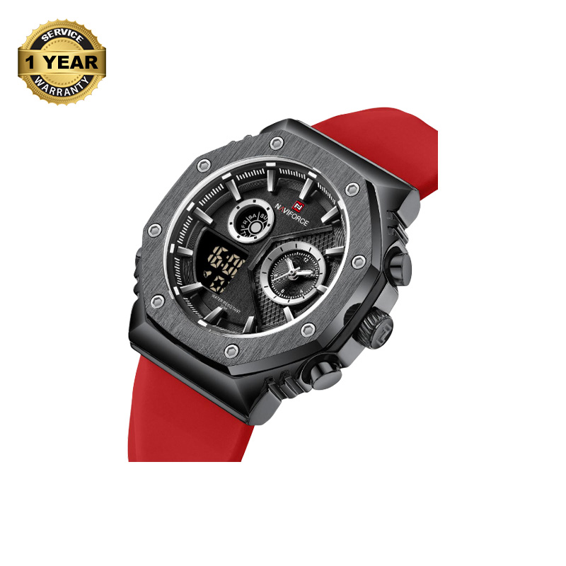Picture of NAVIFORCE NF9216 Red TPU Silicone Strap Dual Time Watch For Men - Black & Red