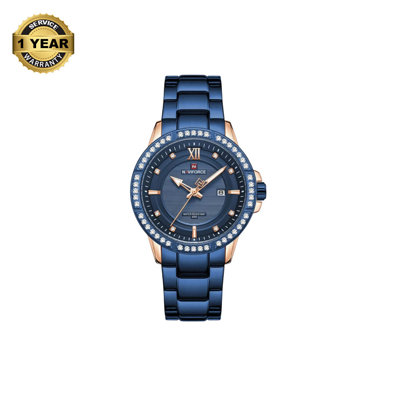 Picture of NAVIFORCE NF9187 Royal Blue Stainless Steel Analog Watch For Men - RoseGold & Royal Blue