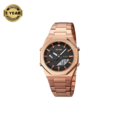Picture of SKMEI 1816 RoseGold Stainless Steel Dual Time Watch For Men - Black & RoseGold (White)