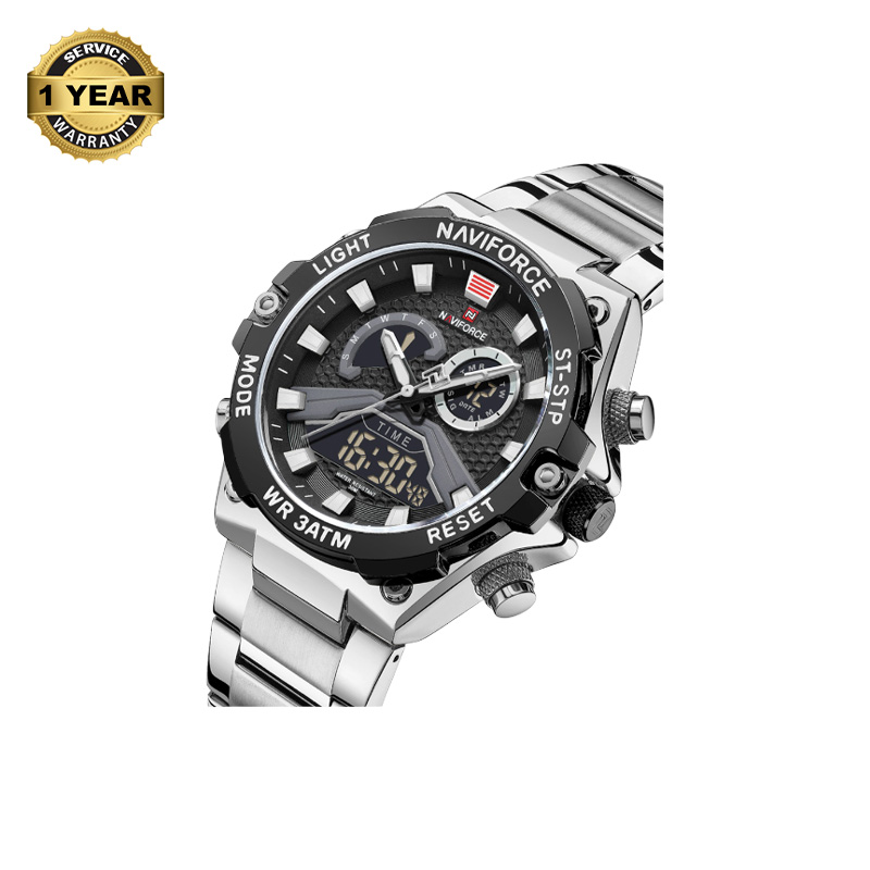 Picture of NAVIFORCE NF9207 Golden Stainless Steel Dual Time Watch For Men - Black & Silver