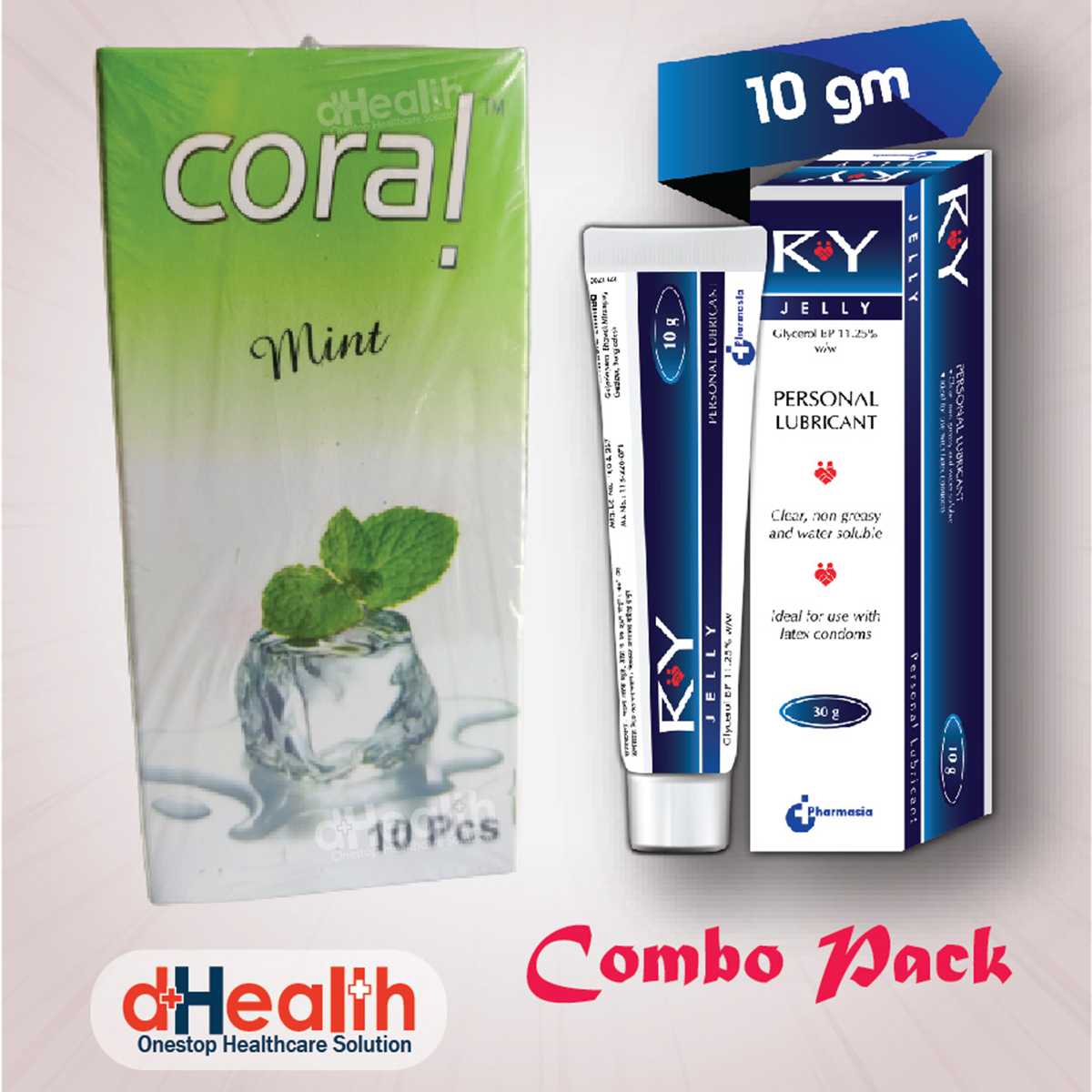 Picture of Coral Mint Flavor Condom 10'S Pack & Ry Jelly 10G Combo