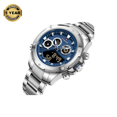 Picture of NAVIFORCE NF9217 Silver Stainless Steel Dual Time Watch For Men - Royal Blue & Silver