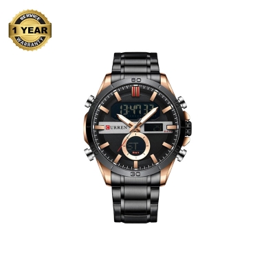 Picture of CURREN 8384 Black Stainless Steel Dual Time Watch For Men - RoseGold & Black