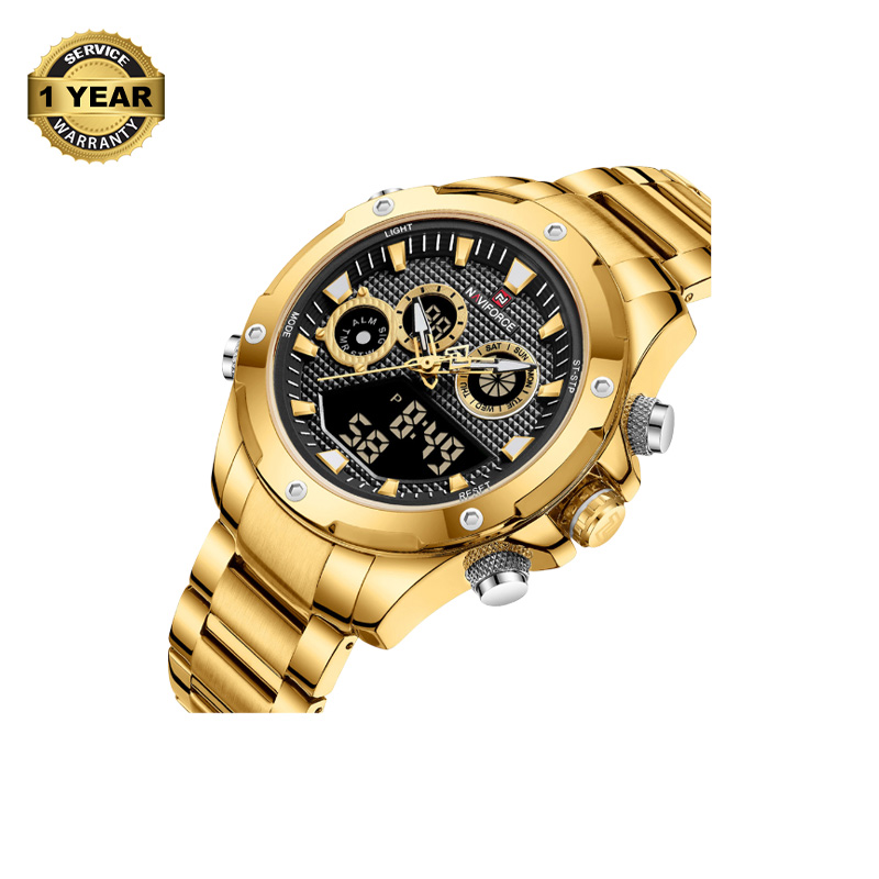 Picture of NAVIFORCE NF9217 Golden Stainless Steel Dual Time Watch For Men - Black & Golden