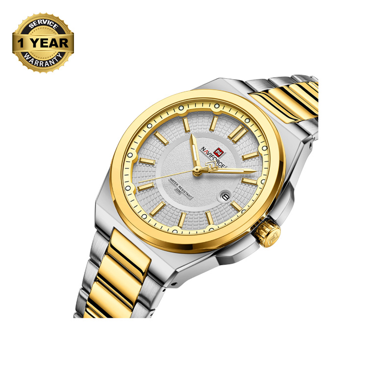 Picture of NAVIFORCE NF9212 Silver And Golden Two-tone Stainless Steel Analog Watch For Men - White & Golden