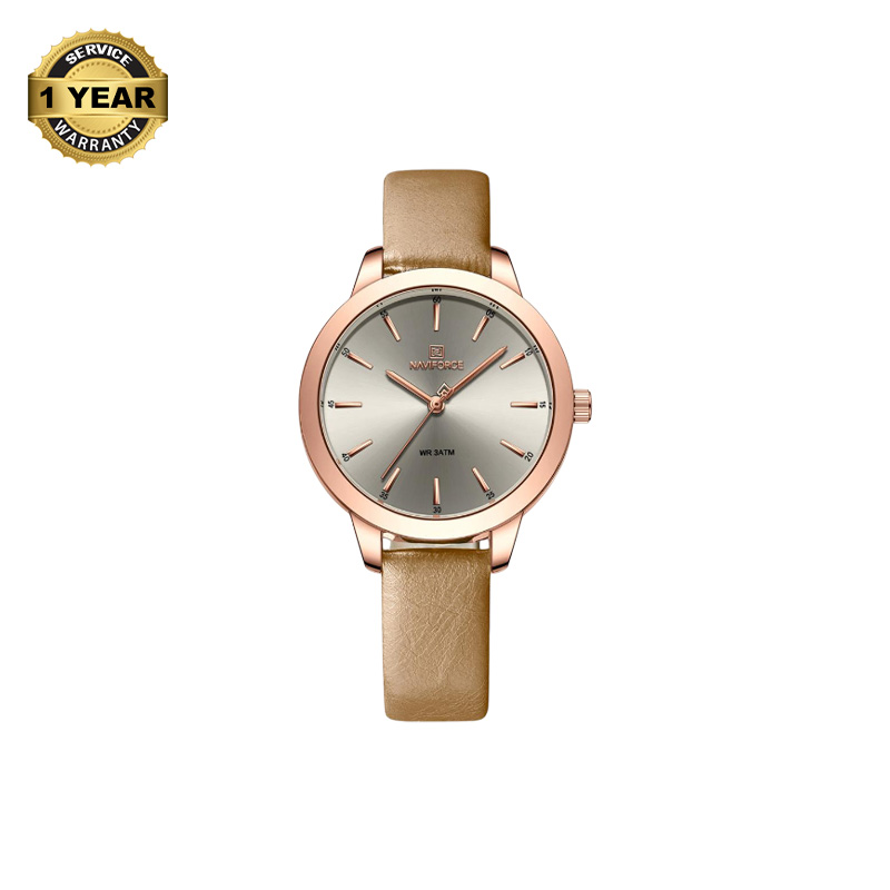 Picture of NAVIFORCE NF5024 Brown PU Leather Analog Watch For Women - Gray & Brown