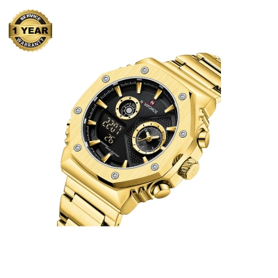 Picture of NAVIFORCE NF9216 Golden Stainless Steel Dual Time Watch For Men - Black & Golden