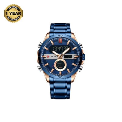 Picture of CURREN 8384 Royal Blue Stainless Steel Dual Time Watch For Men - RoseGold & Royal Blue