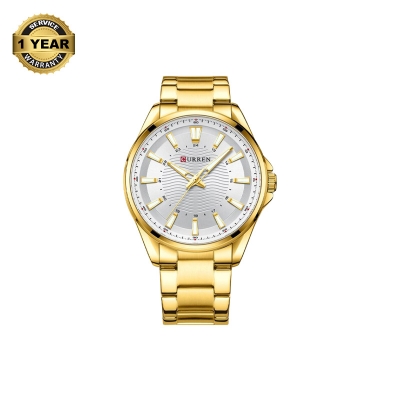 Picture of CURREN 8424 Golden Stainless Steel Analog Watch For Men - White & Golden