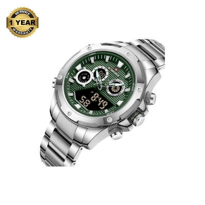 Picture of NAVIFORCE NF9217 Silver Stainless Steel Dual Time Watch For Men - Green & Silver