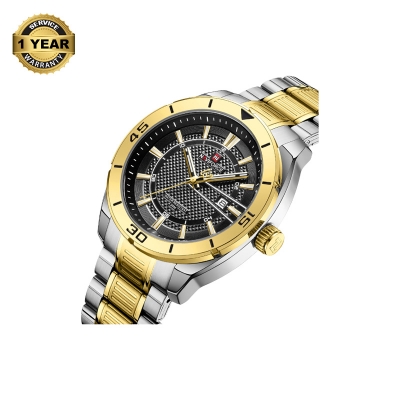 Picture of NAVIFORCE NF9210 Silver And Golden Two-tone Stainless Steel Analog Watch For Men - Black & Golden